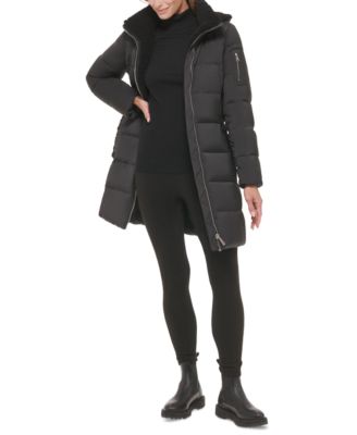 Women's Sherpa-Trimmed Hooded Down Puffer Coat