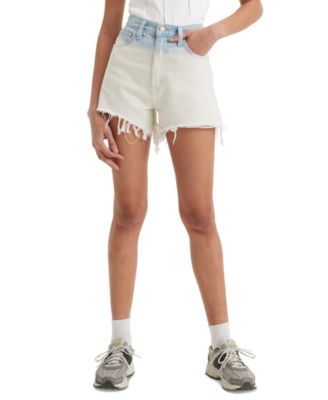 High-Waisted Distressed Cotton Mom Shorts	