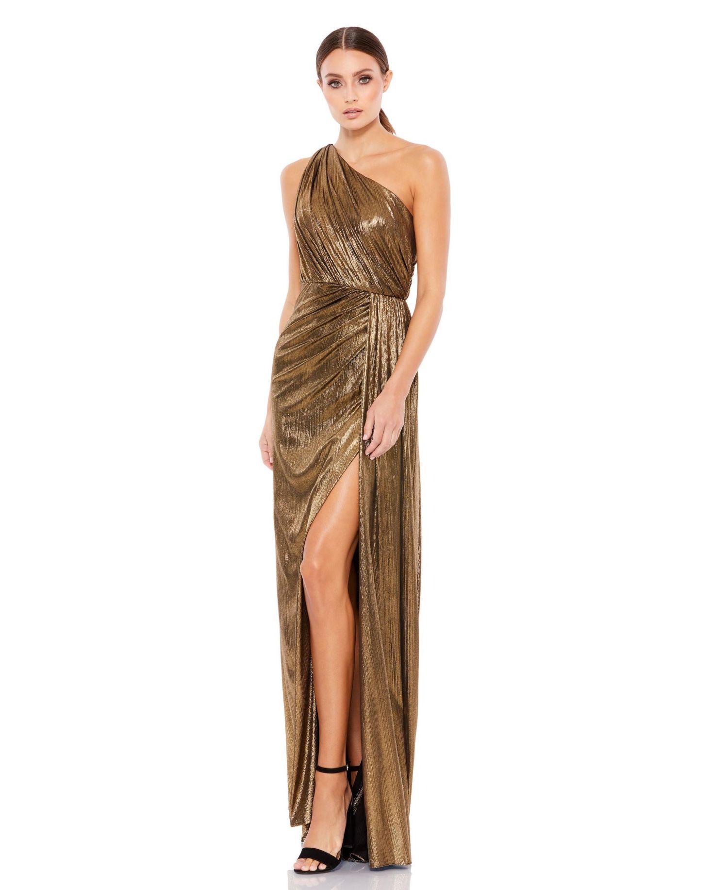 Women's Ieena Metallic Draped One Shoulder Grecian Dress