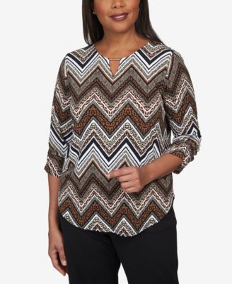 Haut Manches 3/4 Alfred Dunner - Zig Zag Bleu Avec Clous, Taille L
