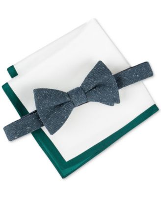 Tommy Hilfiger - Men's Donegal Textured Bow Tie & Solid Pocket Square Set