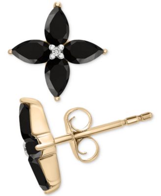 Macy's - Onyx & Diamond Accent Quatrefoil Stud Earrings in 14k Gold