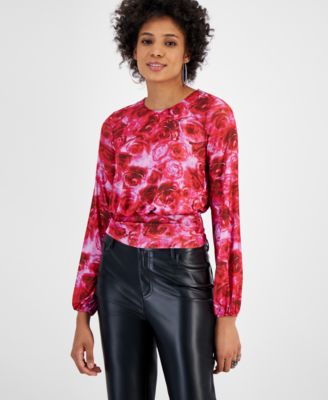 Bar III - Women's Rose-Print Blouson Top