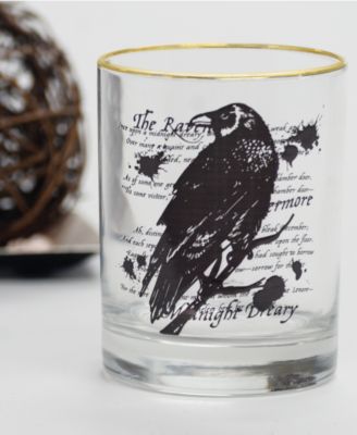 14-Ounce 22 Carat Gold-Tone Rim DOF (Double Old Fashioned) Glass Set of 4 - Spooky Raven