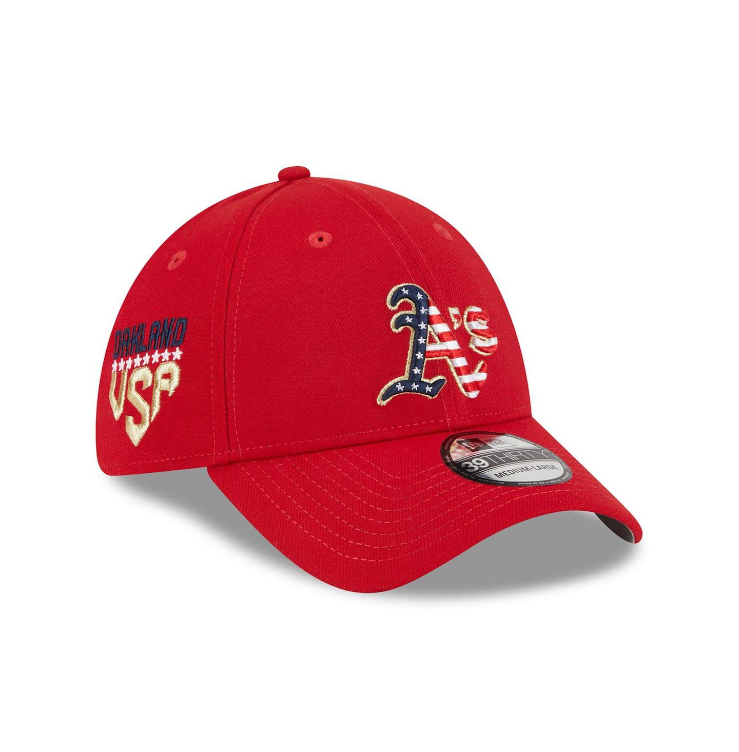 Мужской головной убор New Era Red Oakland Athletics 2023 Fourth of July 39THIRTY Flex Fit Hat — фото 3
