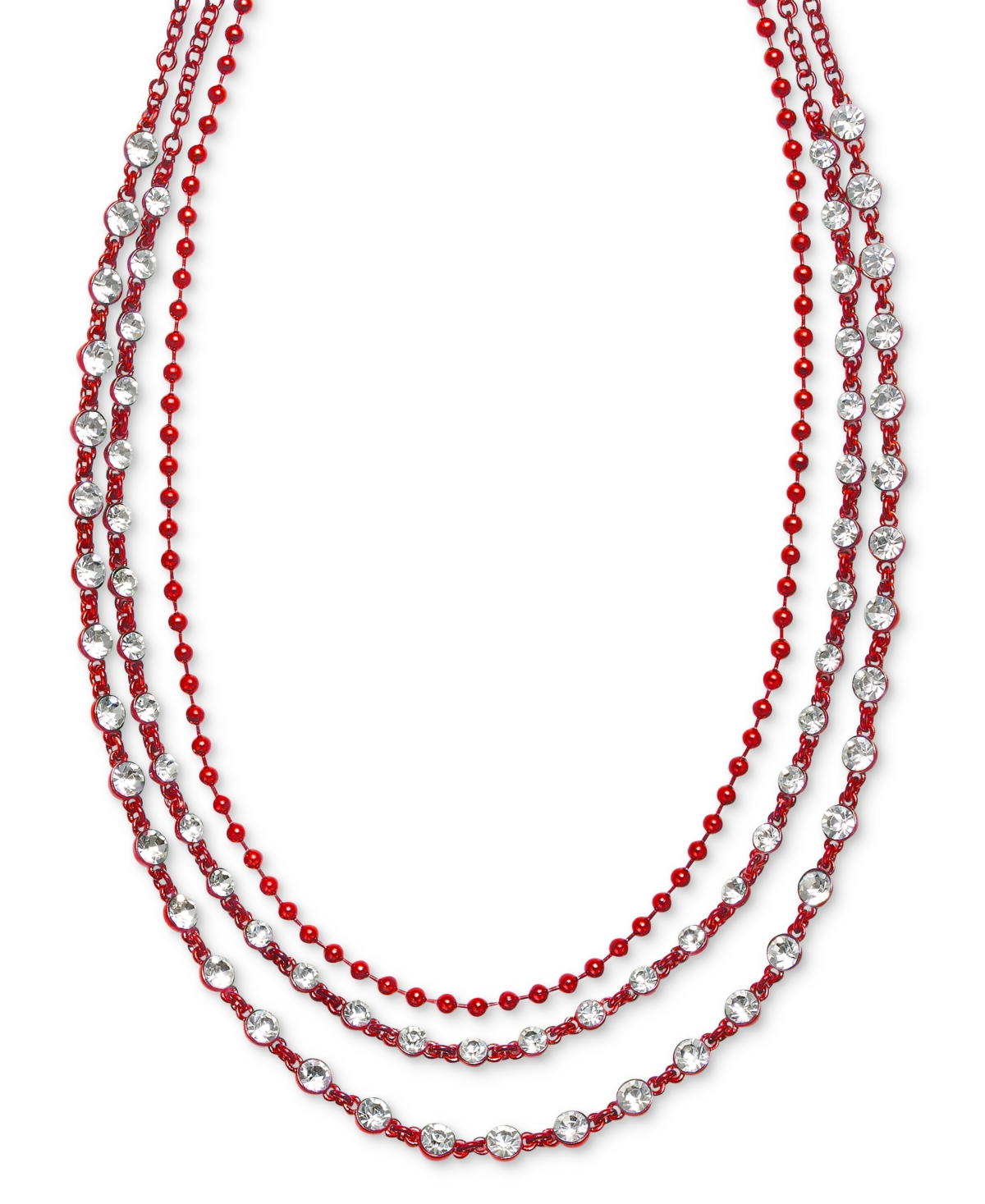 Crystal & Bead Layered Collar Necklace, 17" + 3" extender, Created for Macy's - Red