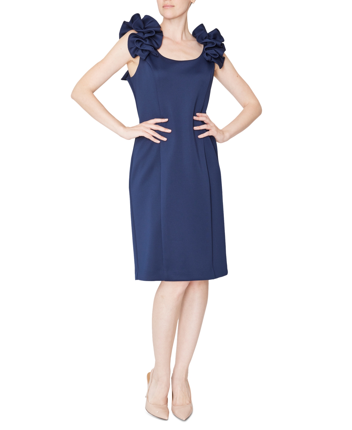 Women's Ruffled-Shoulder Sleeveless Dress - Navy
