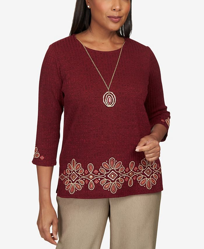Alfred Dunner Petite Street Medallion Border Embroidery Necklace Top ...