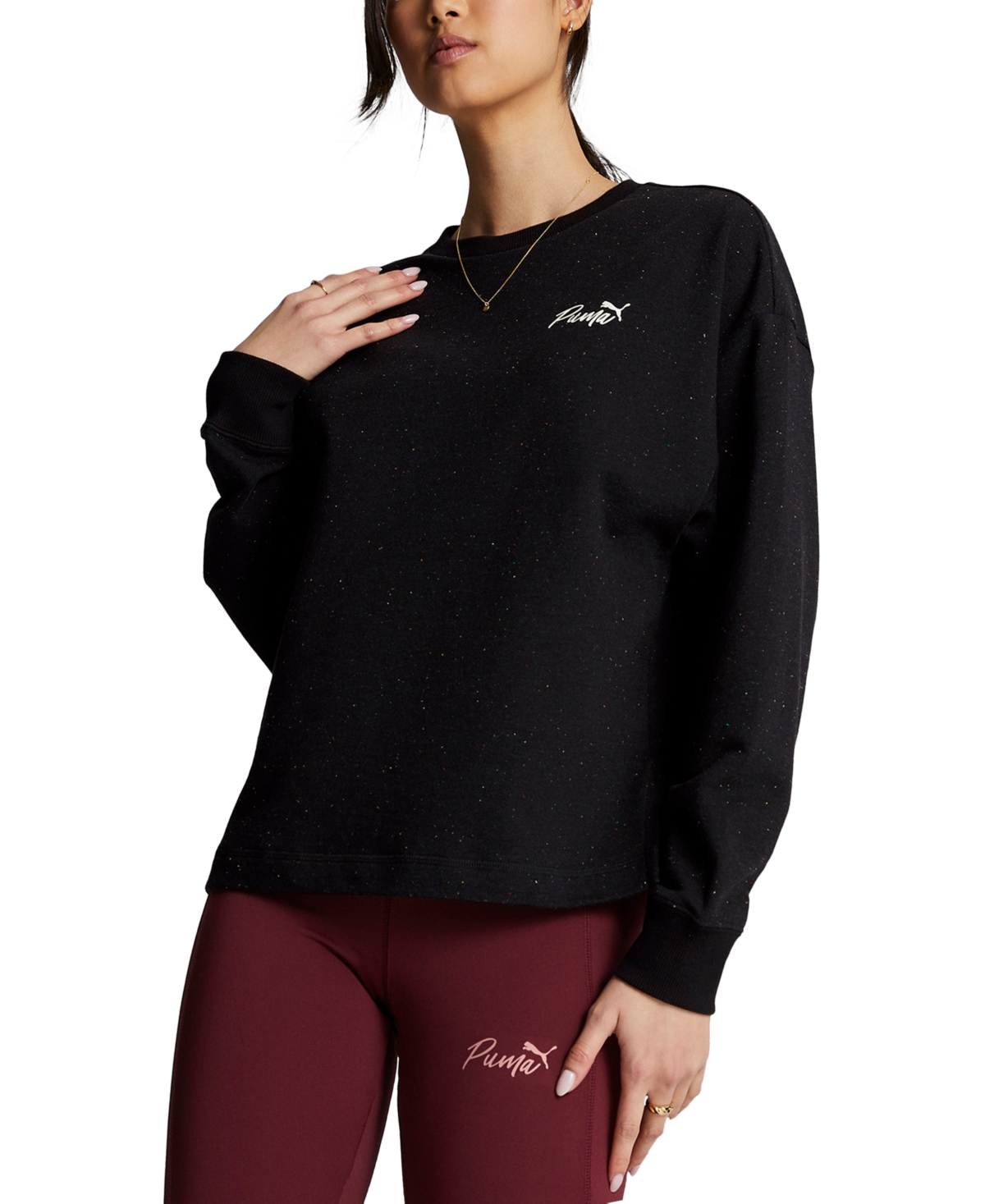 Puma Women's Live In Cotton French Terry Crewneck Top In Black
