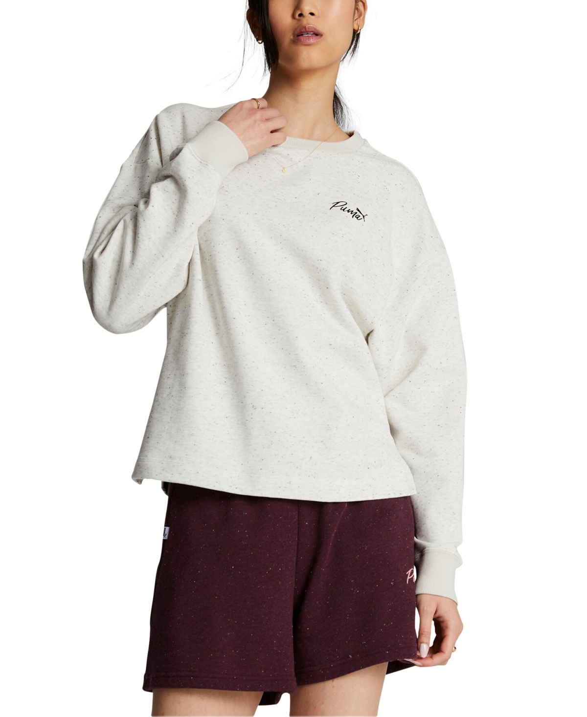 Puma Women's Live In Cotton French Terry Crewneck Top In Gray