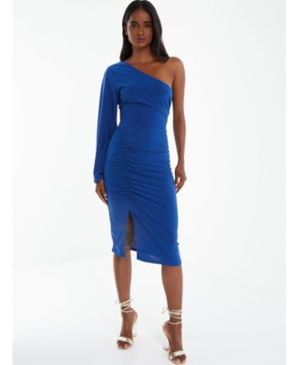 QUIZ Women's Royal Blue One Shoulder Ruched Dress - Macy's