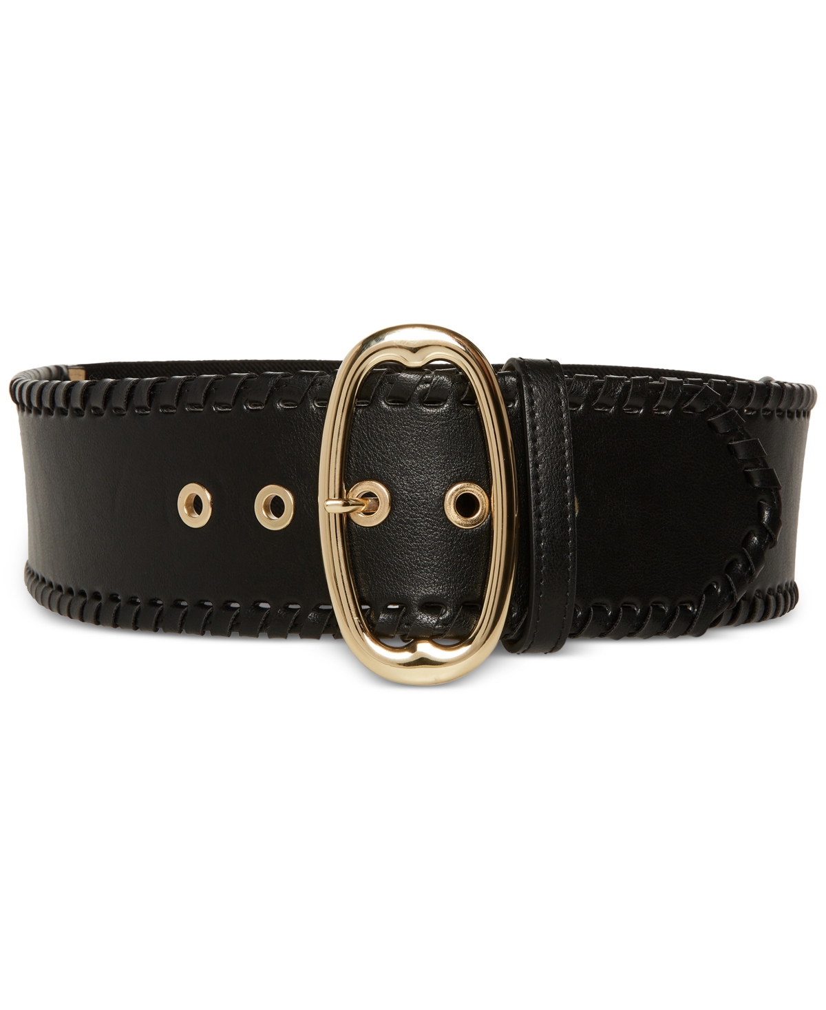 Steve Madden Women's Whipstitch Stretch Faux-leather Belt In Black