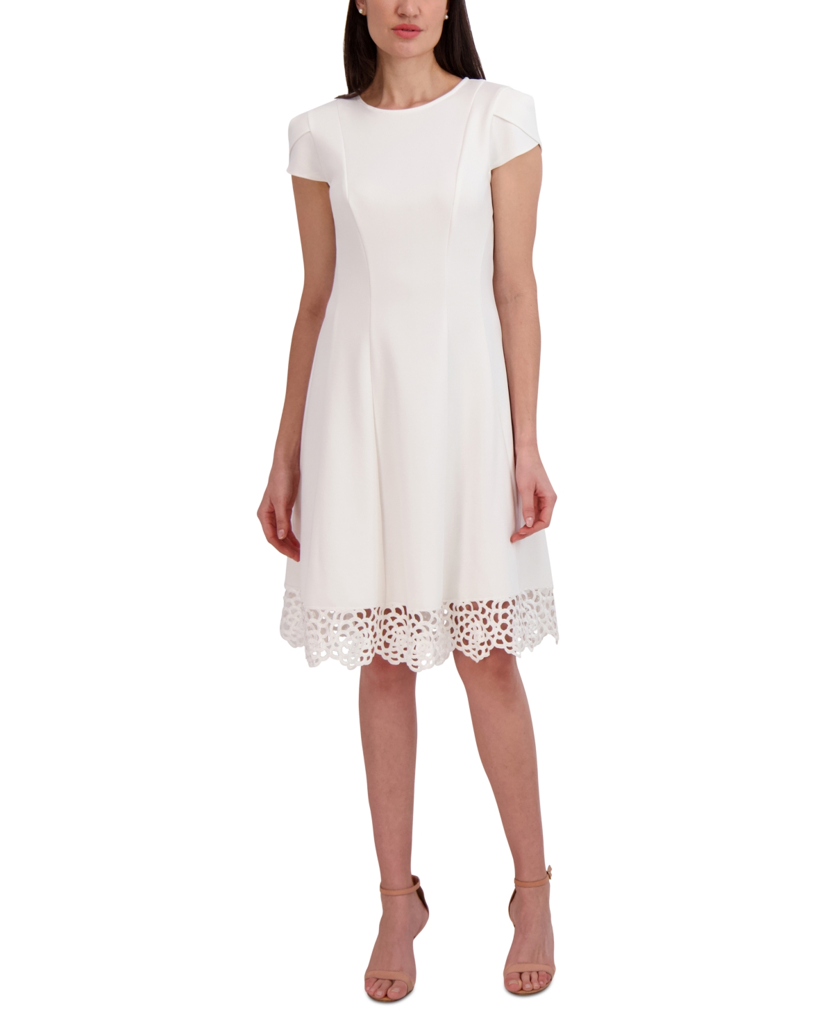 Shop Donna Ricco Women's Round-neck Sleeveless Fit & Flare Dress In Ivory