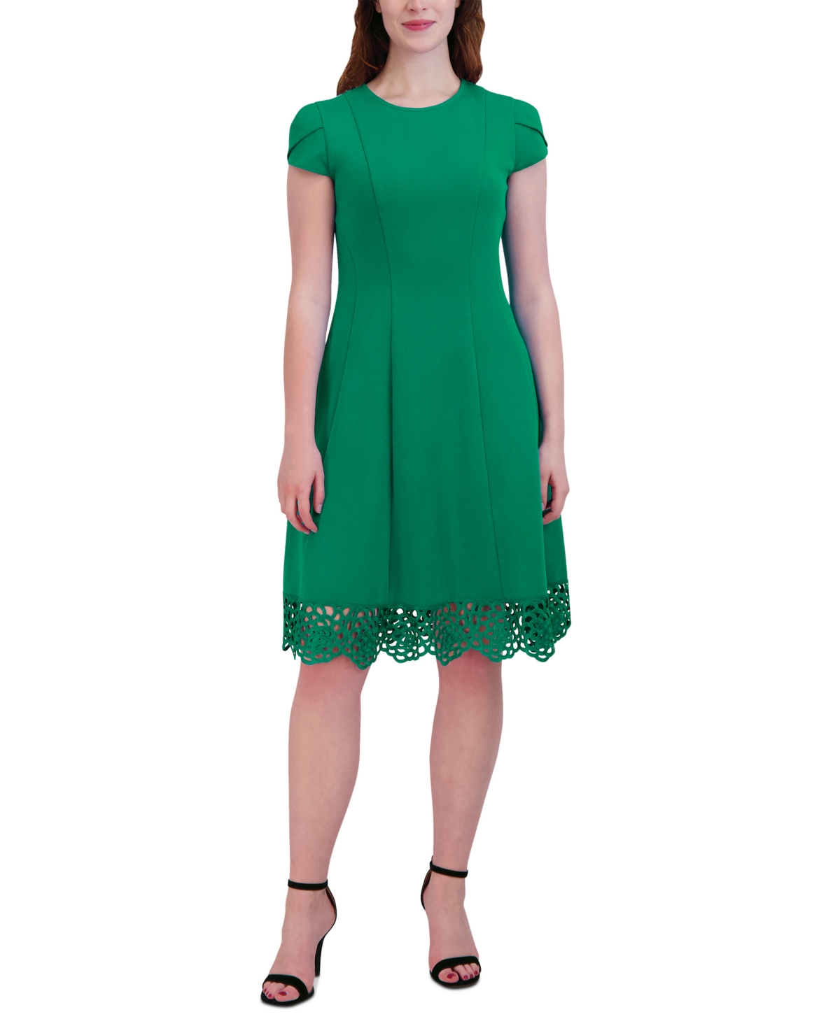 Donna Ricco Women's Round-neck Sleeveless Fit & Flare Dress In Lucky Green