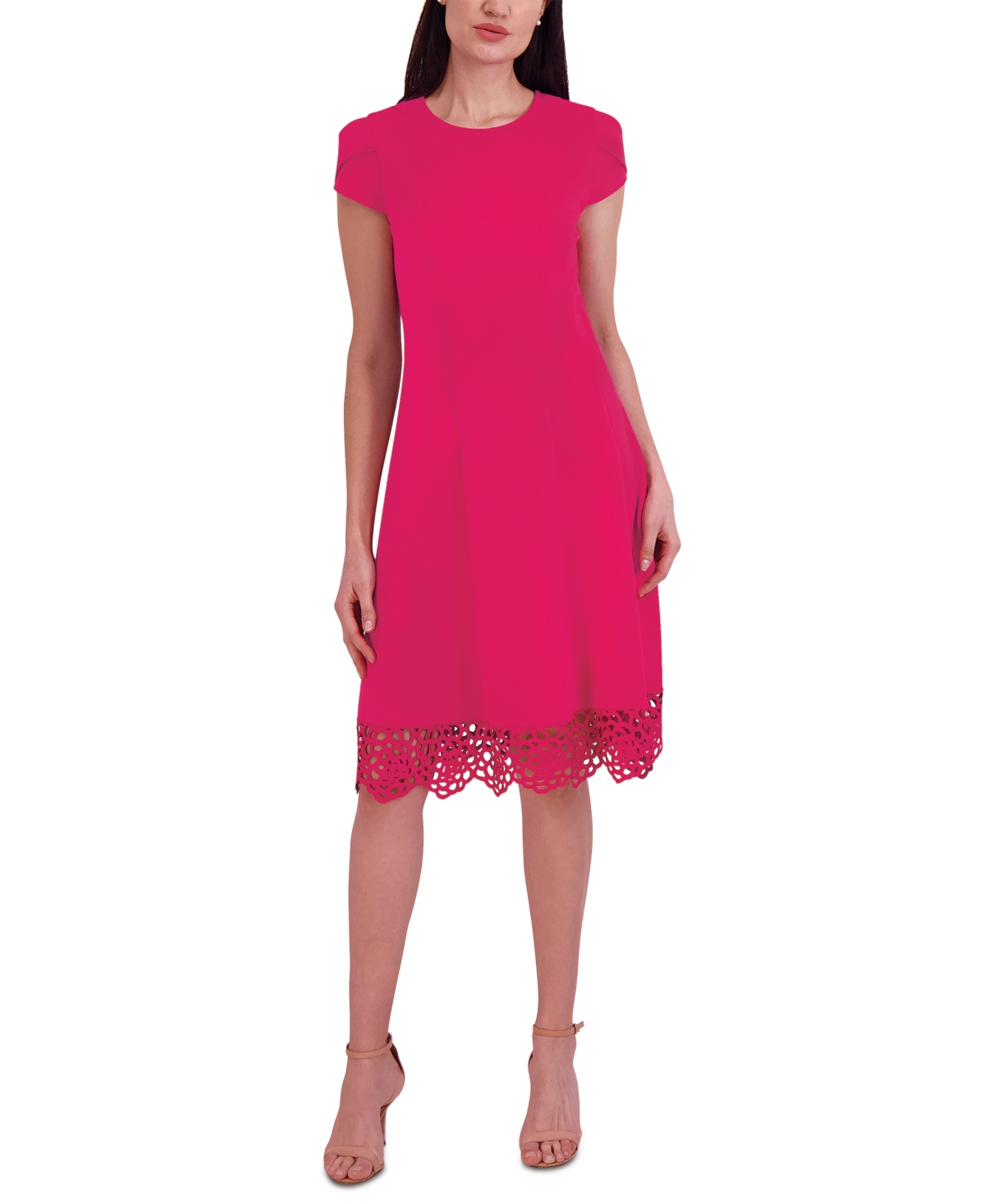 Donna Ricco Women's Round-neck Sleeveless Fit & Flare Dress In Dark Pink