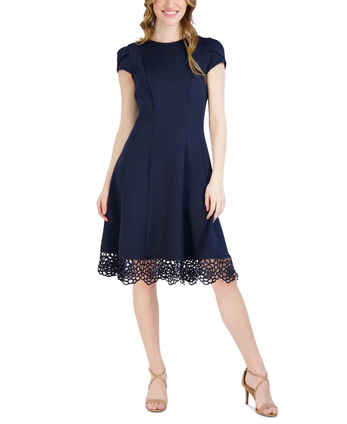 Donna Ricco Women's Round-neck Sleeveless Fit & Flare Dress In Navy