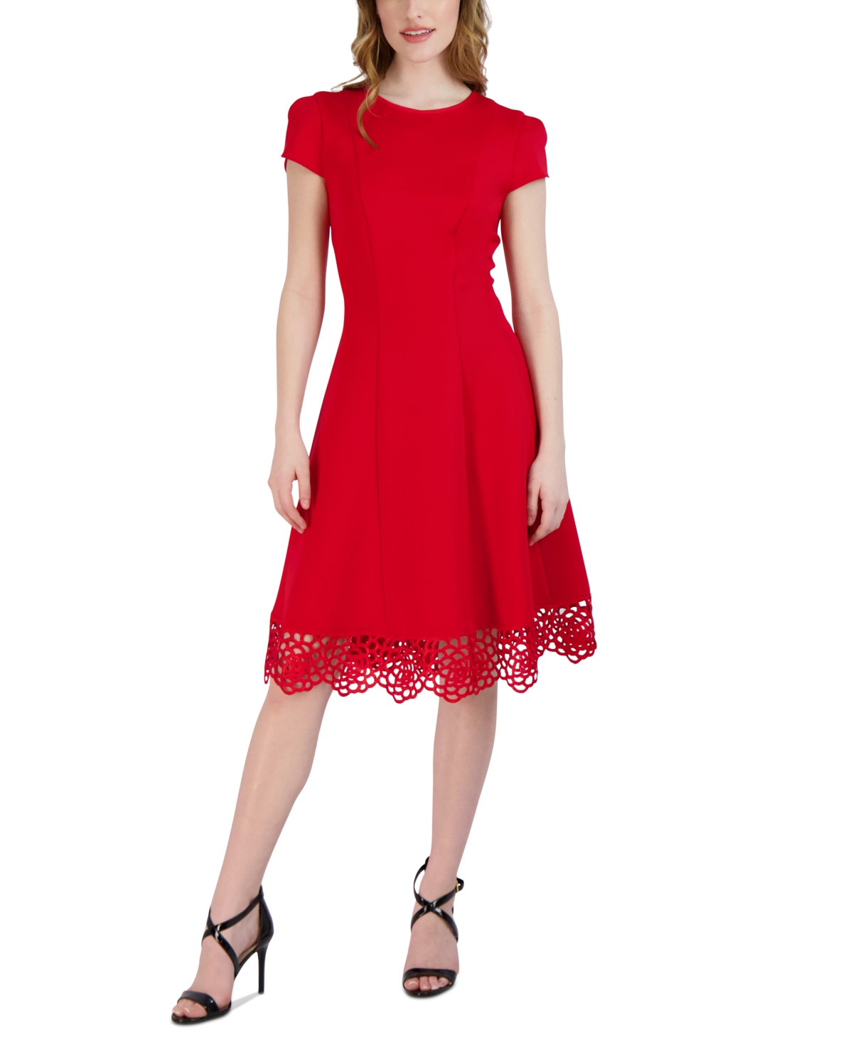 Shop Donna Ricco Women's Round-neck Sleeveless Fit & Flare Dress In Red