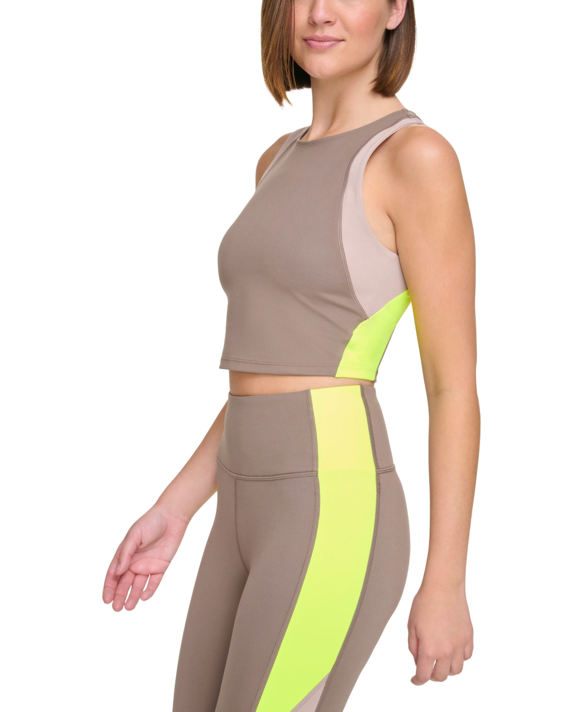 Calvin Klein Performance Women's Performance Colorblock Crop Top In Fossil,lime Volt,evening Sand