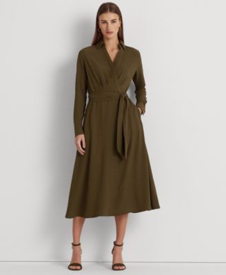 Lauren Ralph Lauren Women's Self-belt Long-sleeve Surplice Georgette Midi  Dress In Olive Fern | ModeSens