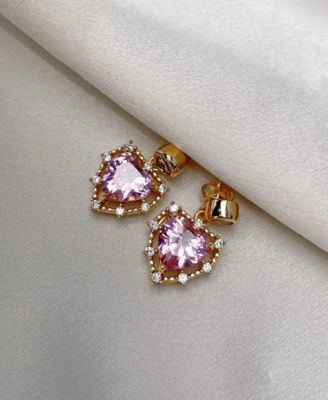 18k Gold-Plated Cubic Zirconia Heart Drop Earrings