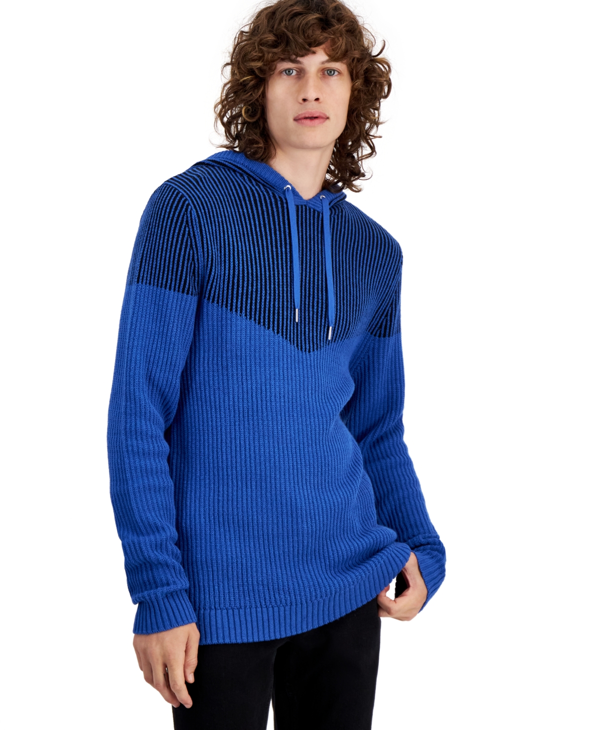 Men's Regular-Fit Plaited Hoodie, Created for Macy's - Galaxy Blue