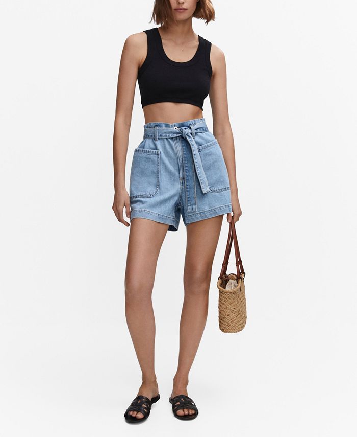 MANGO Women s Belted Paper Bag Shorts Macy s