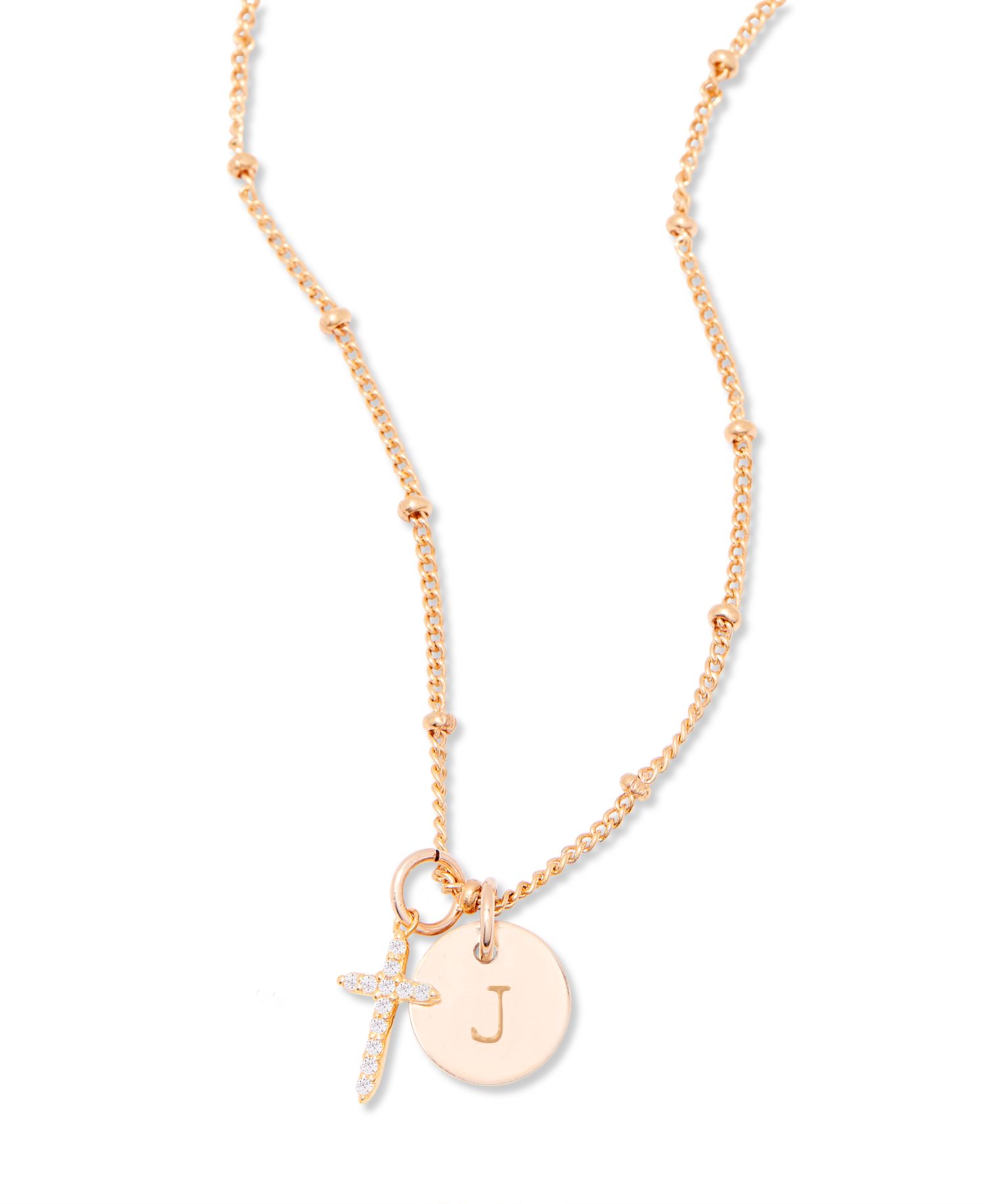 "14k Gold" Josephine Initial Cross Pendant