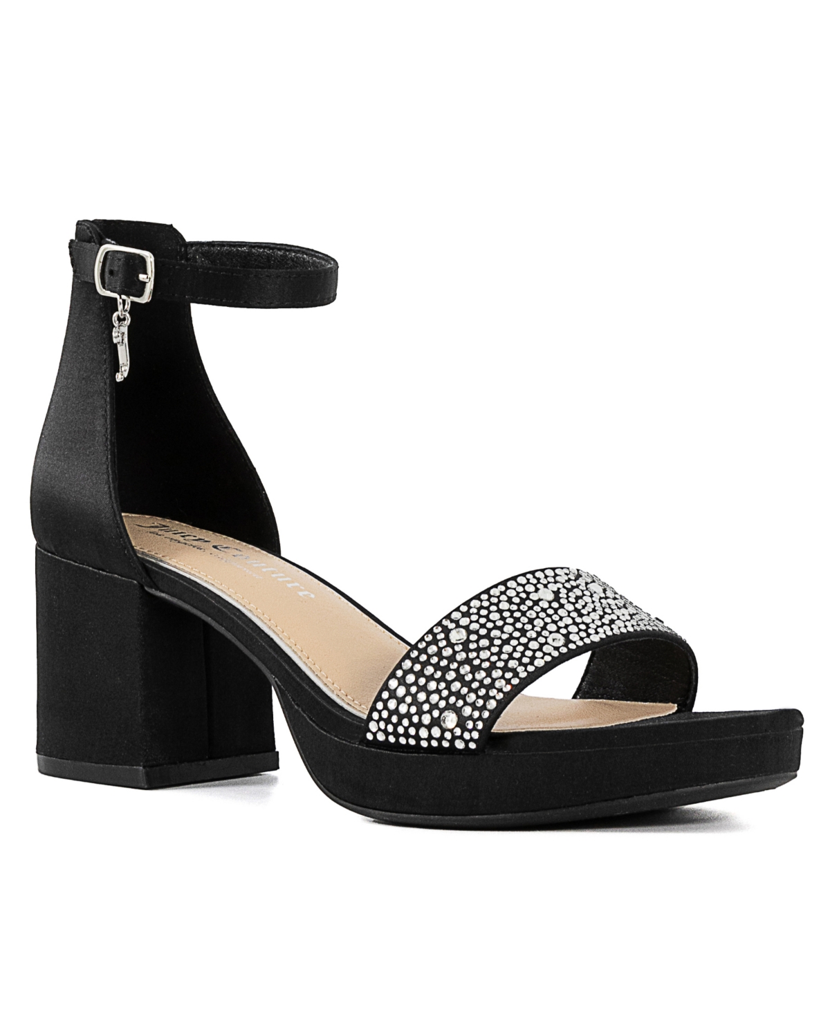 Juicy Couture Women's Nelly Rhinestone Two-piece Platform Dress Sandals In Black Satin