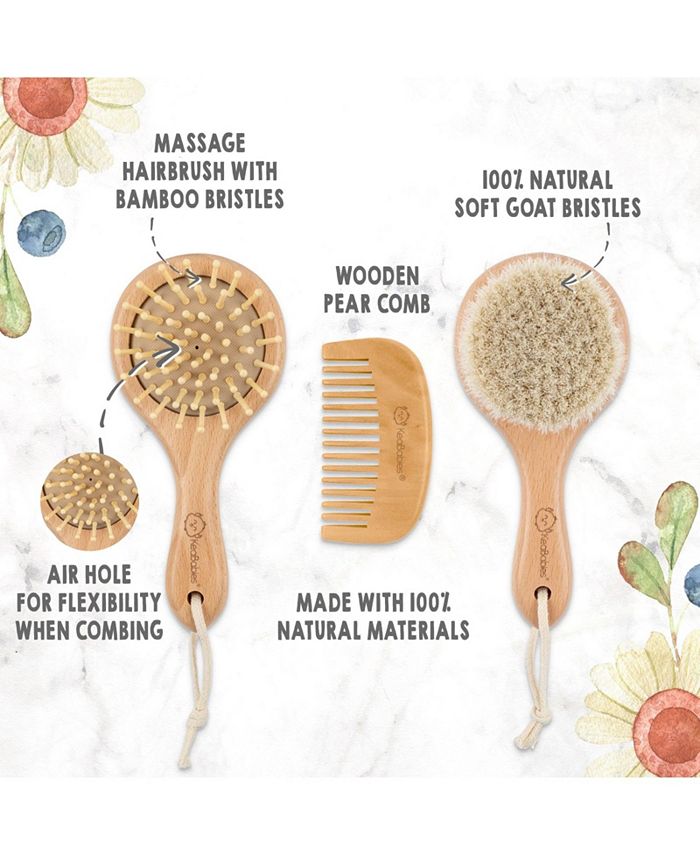 KeaBabies Baby Hair Brush and Comb Set, Round Wooden Baby Brush Set for ...
