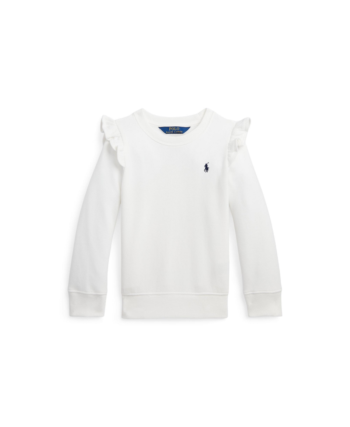 Polo Ralph Lauren Kids' Toddler And Little Girls Ruffled Fleece Sweatshirt In Deckwash White With Navy