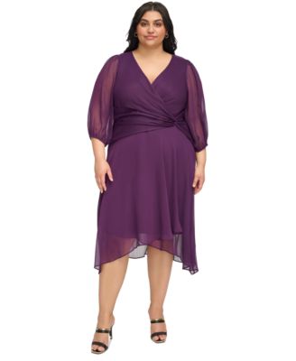 DKNY - Plus Size Balloon-Sleeve Twist-Front Dress