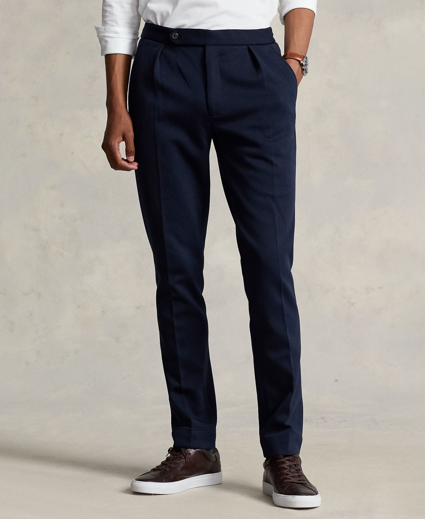 Мужские брюки Polo Ralph Lauren Pleated Double-Knit Suit Trousers, цвет: Тёмно-синий — фото 1