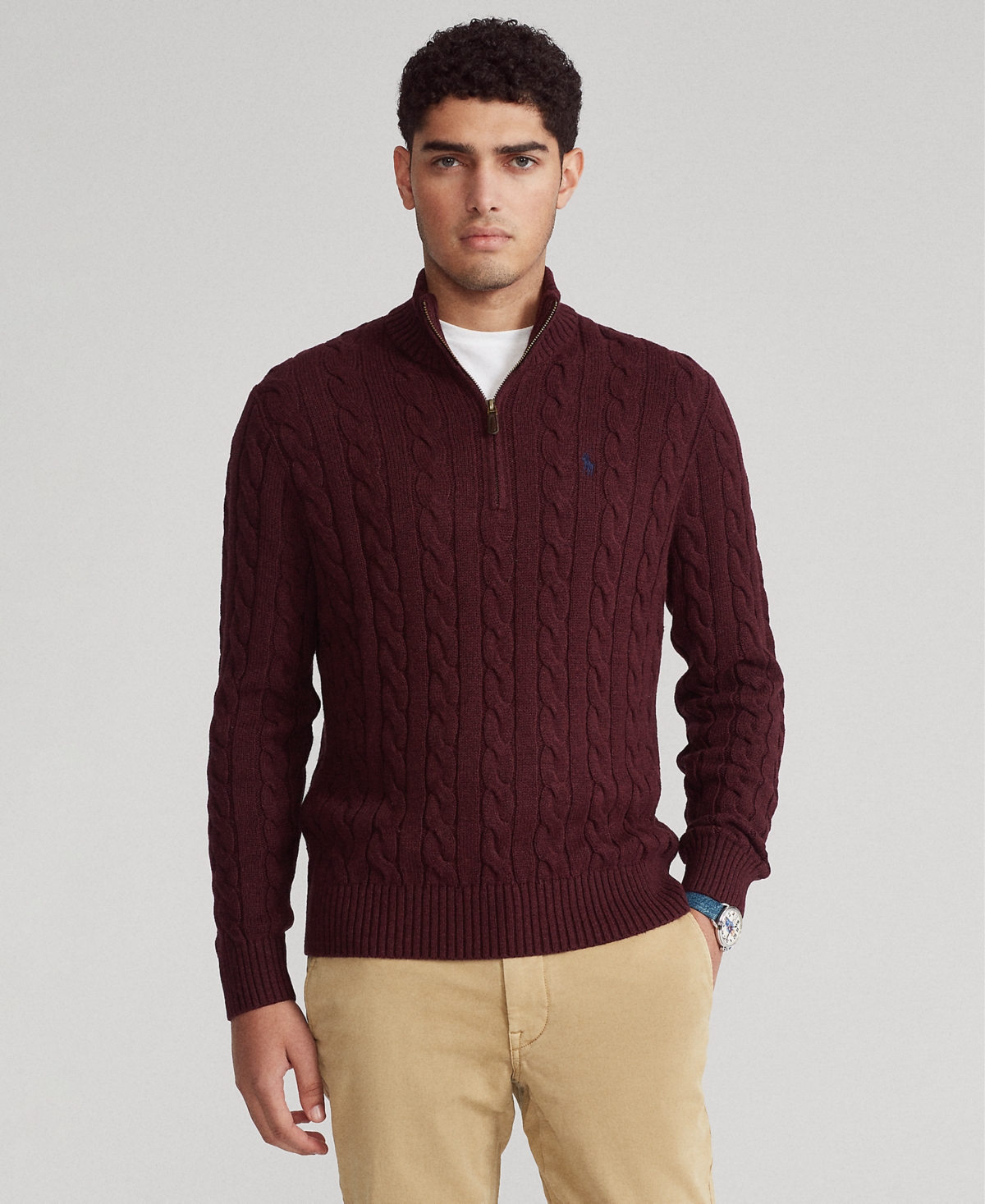 Polo Ralph Lauren Icon Logo Half Zip Heavyweight Cotton Knit Sweater In Burgundy-red