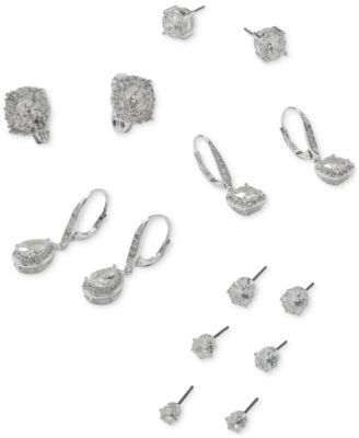 Silver-Tone Glass Stone Stud Earring Set