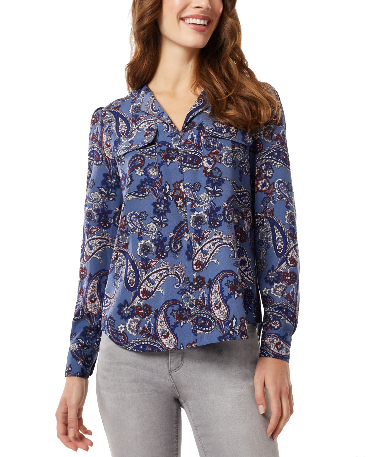 Women's Simplified Printed Utility Blouse - Mineral Blue Multi