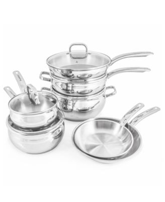 Belly Shape 12pc 18/10 Stainless Steel Cookware Set, Glass Lids
