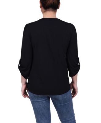 Petite Pin tuck Front Top with Chain Details