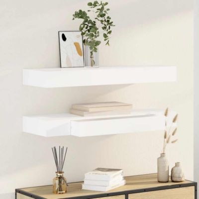 Wall Mounted Shelf Set of 2 White MDF 31.5 in
