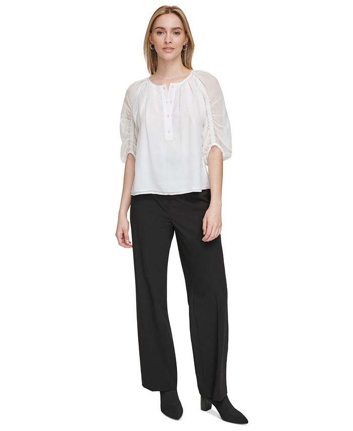 Calvin Klein Women's Cinched-Sleeve Button-Front Top - Macy's