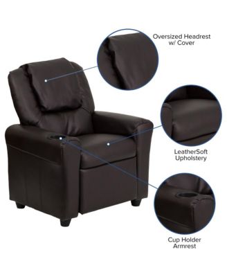 Contemporary Kids Single Wood Cup Holder, Headrest  Recliner Chair
