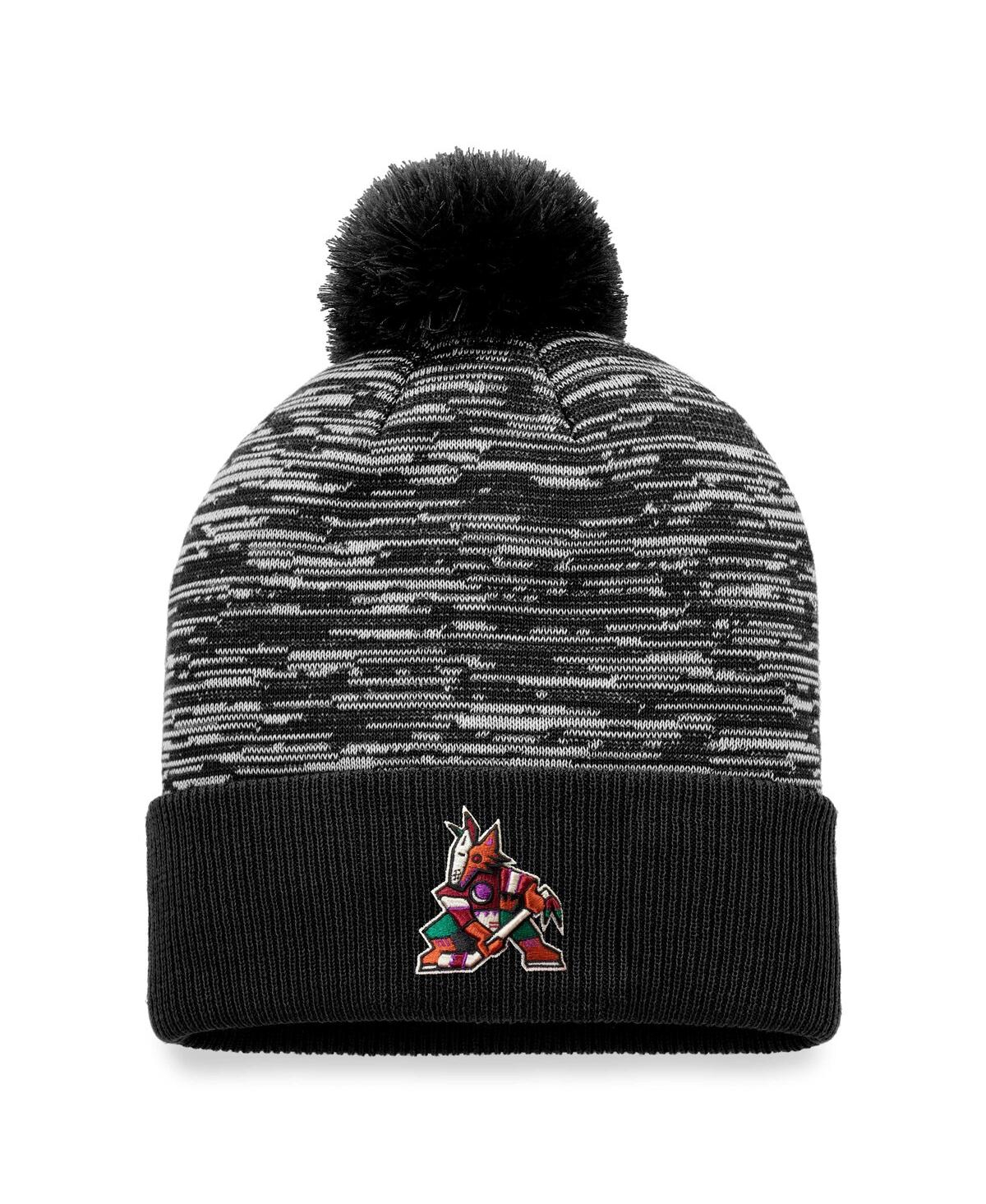 Shop Fanatics Men's  Black Arizona Coyotes Defender Cuffed Knit Hat With Pom