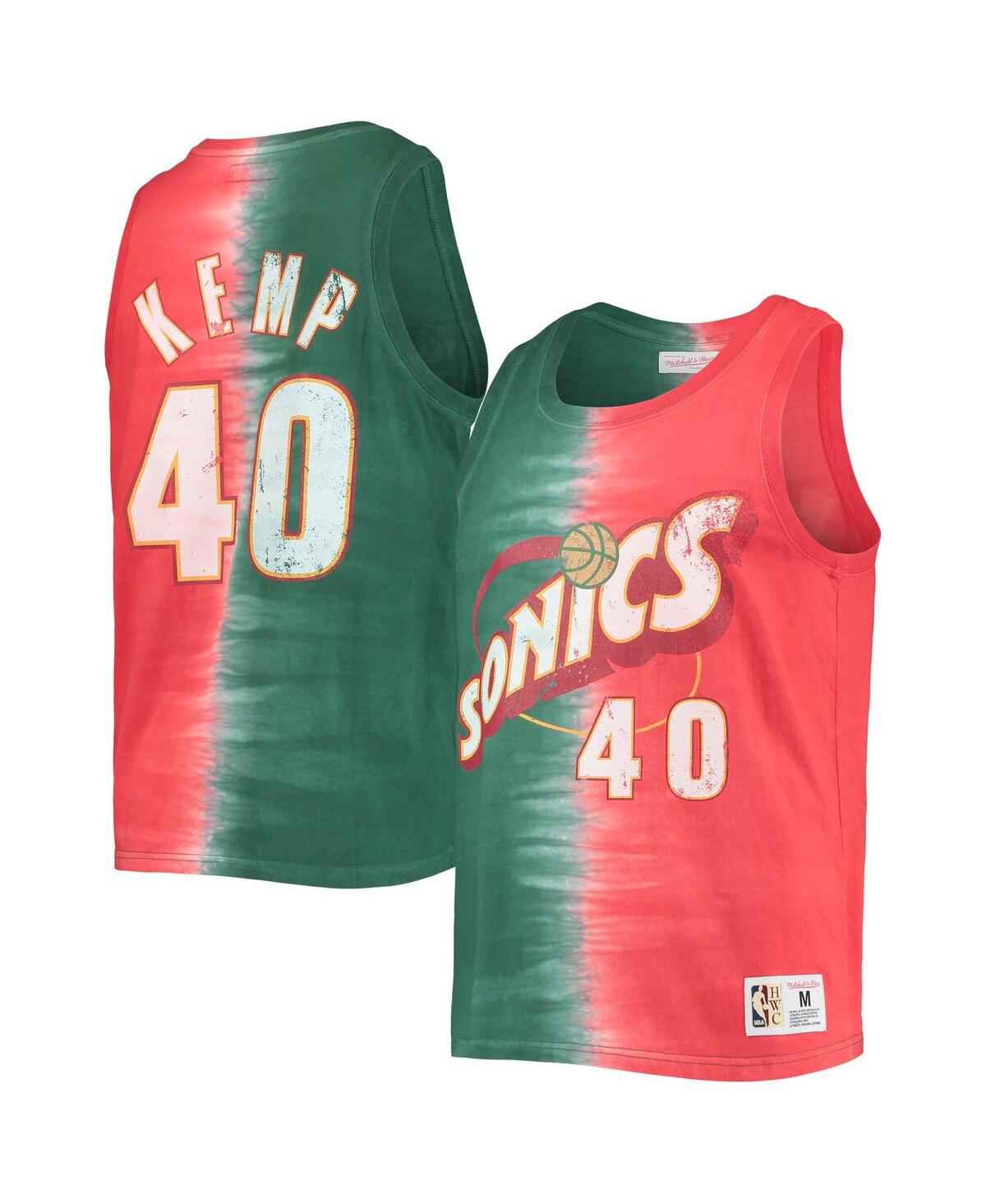 Men's Mitchell & Ness Shawn Kemp Red Seattle SuperSonics Hardwood Classics Tie-Dye Name and Number Tank Top - Red