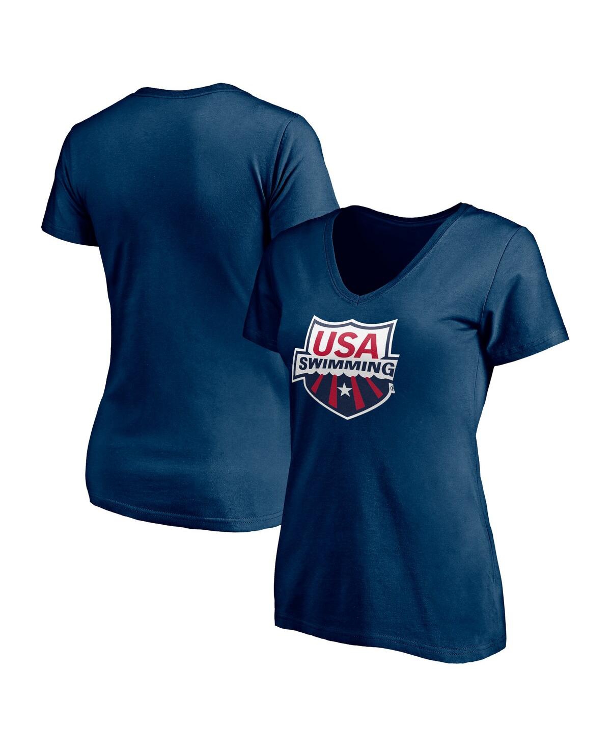 Fanatics Branded Navy Usa Swimming Core Primary Logo V-neck T-shirt In Navy