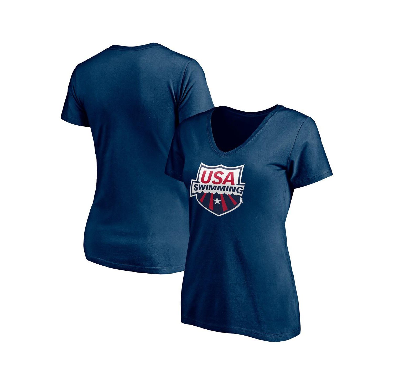 Women's Navy USA Swimming Core Primary Logo V-Neck T-shirt