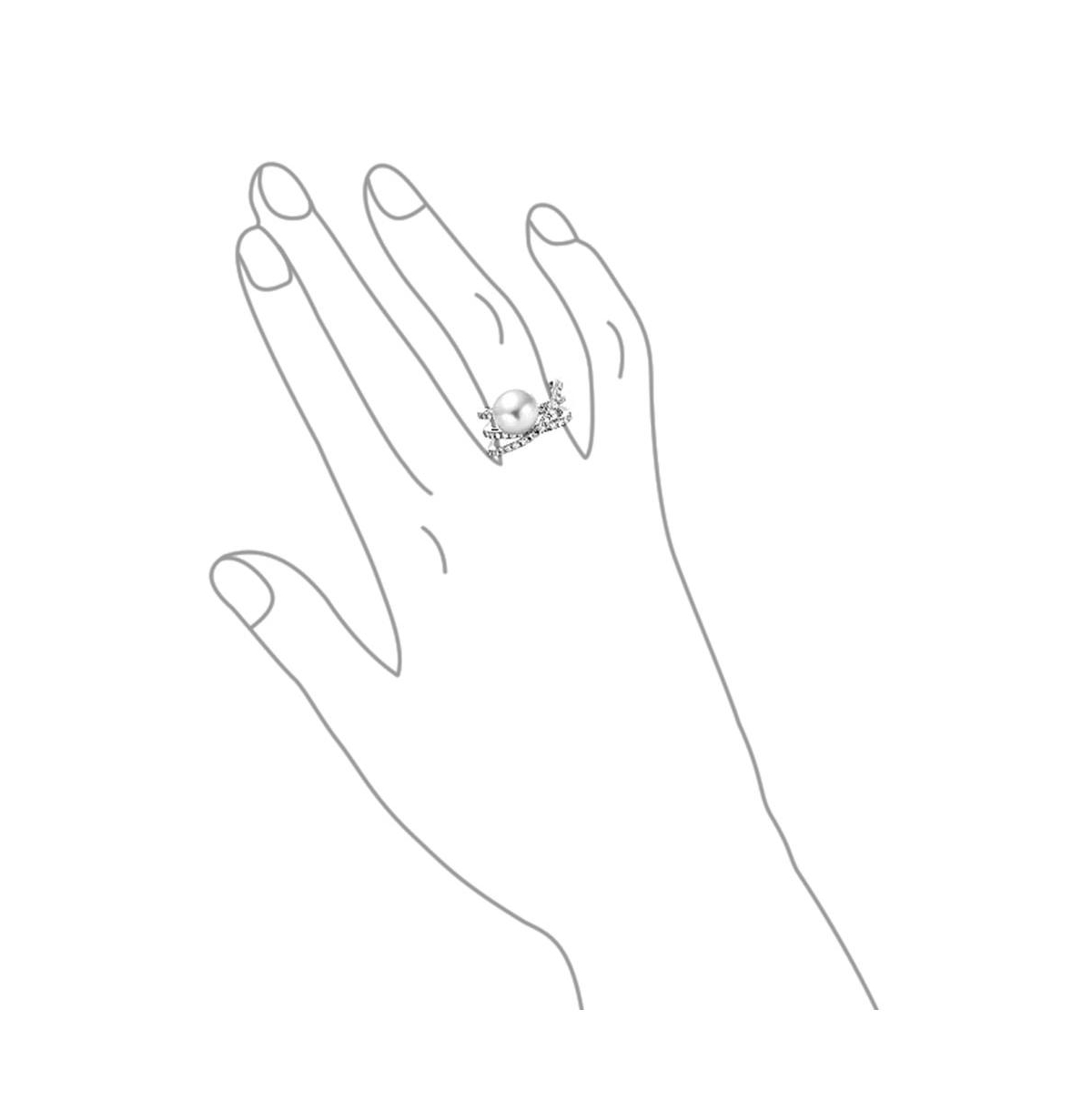 Bling Jewelry Geometric Criss Cross Pave Cz SolitaireSimulated Pearl Fashion Statement Ring For Women Rhodium Plated Brass - White