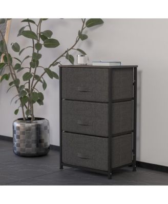 3 Drawer Vertical Storage Dresser With Wood Top & Fabric Pull Drawers