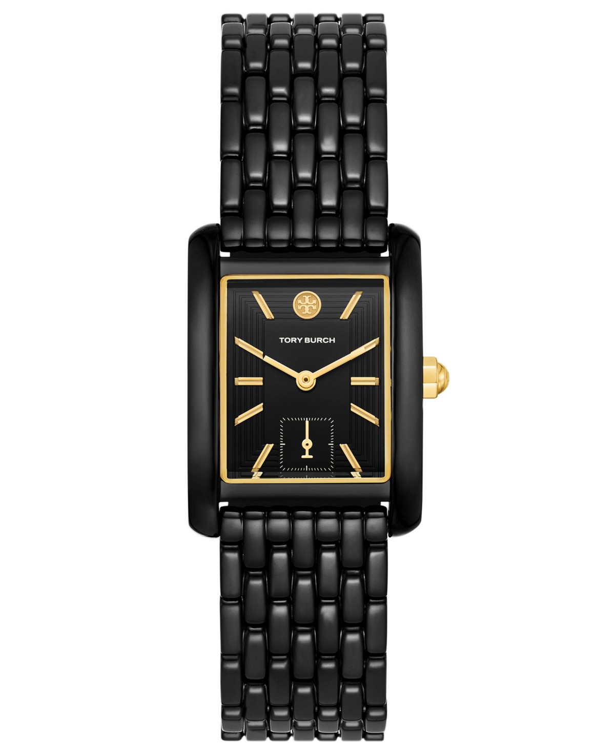 Tory Burch The Eleanor Rectangular Watch In Ip Black Stainless Steel In Black