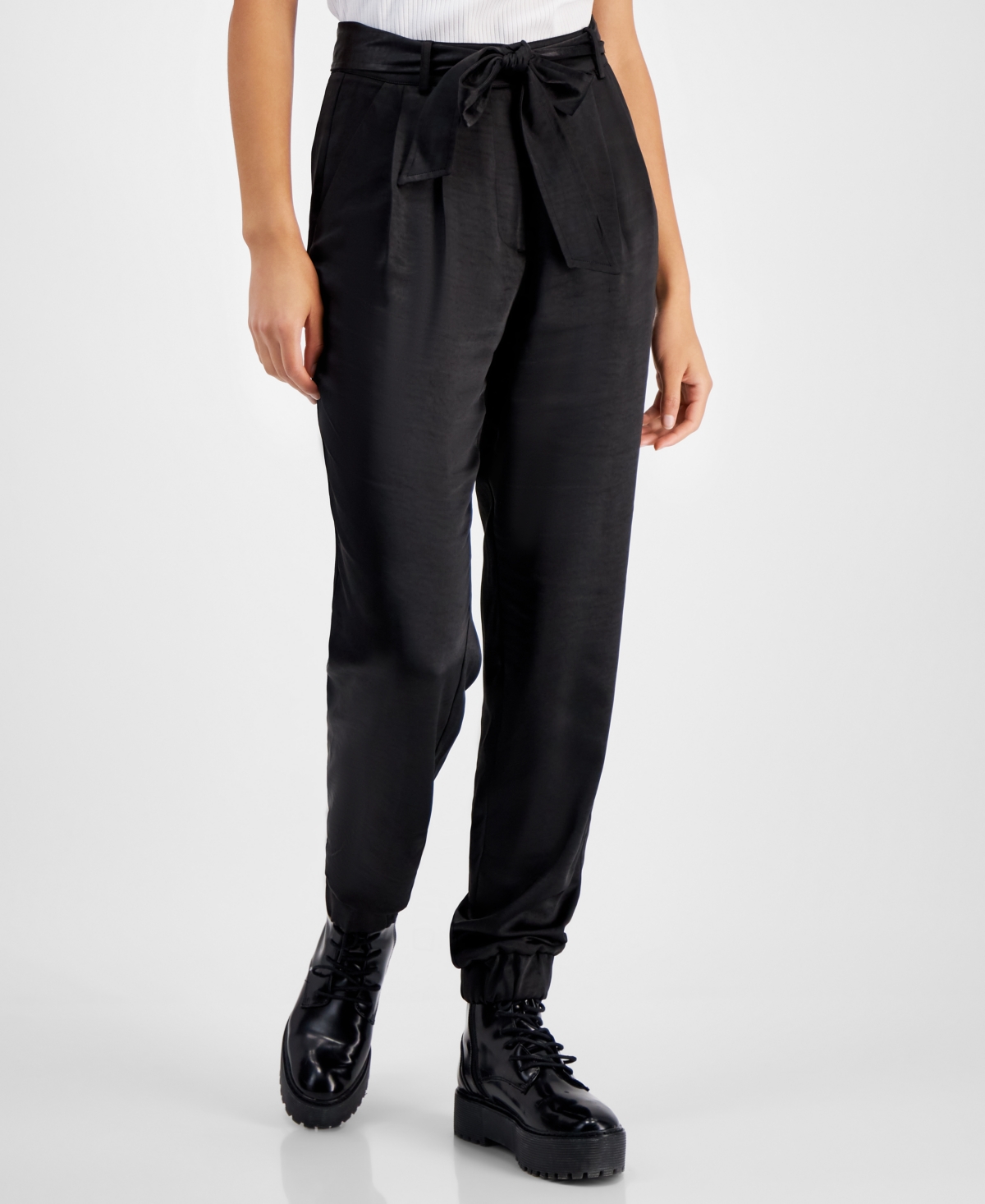 Avec Les Filles Women's Satin Tie-waist Jogger Pants In Black