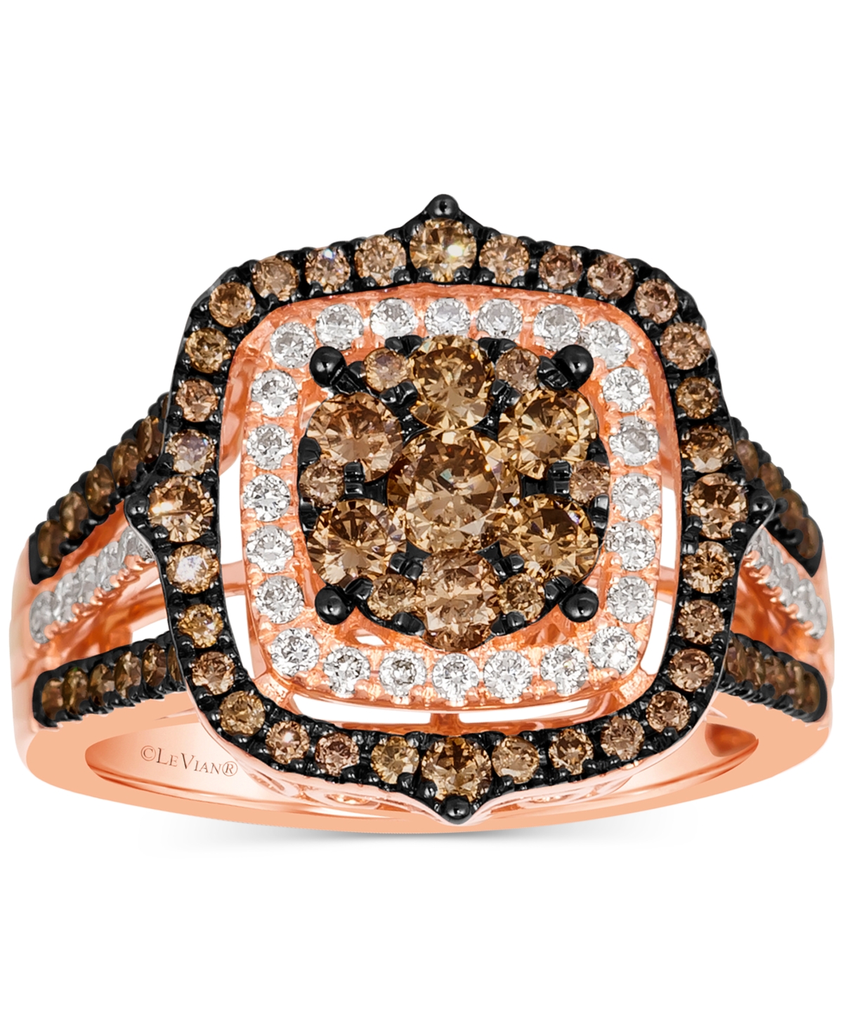 Le Vian Chocolate Diamond & Nude Diamond Halo Cluster Ring (1-1/2 Ct. T.w.) In 14k Rose Gold (also Available In Yellow Gold