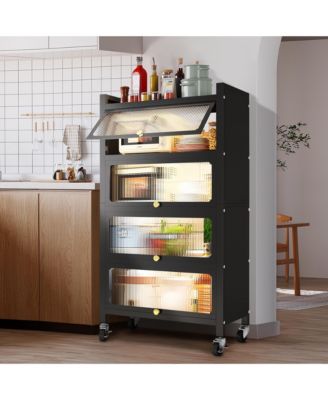 4 Door Accent Cabinet, 5 Tier Kitchen Organizer Shelf, Black